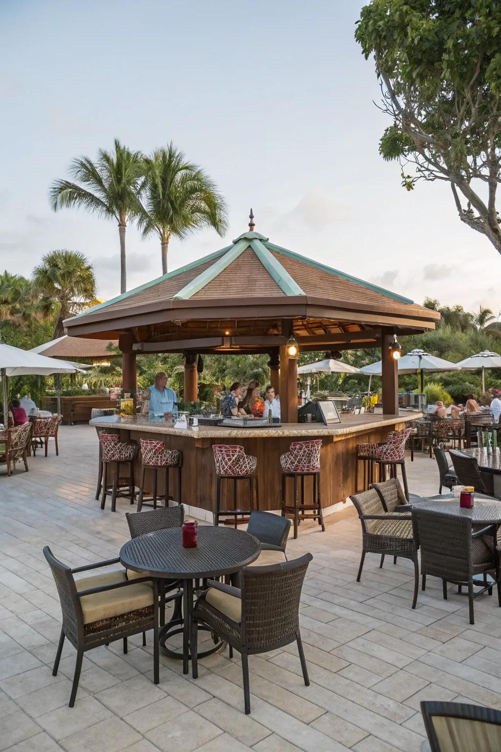 An island bar entices guests to convene.