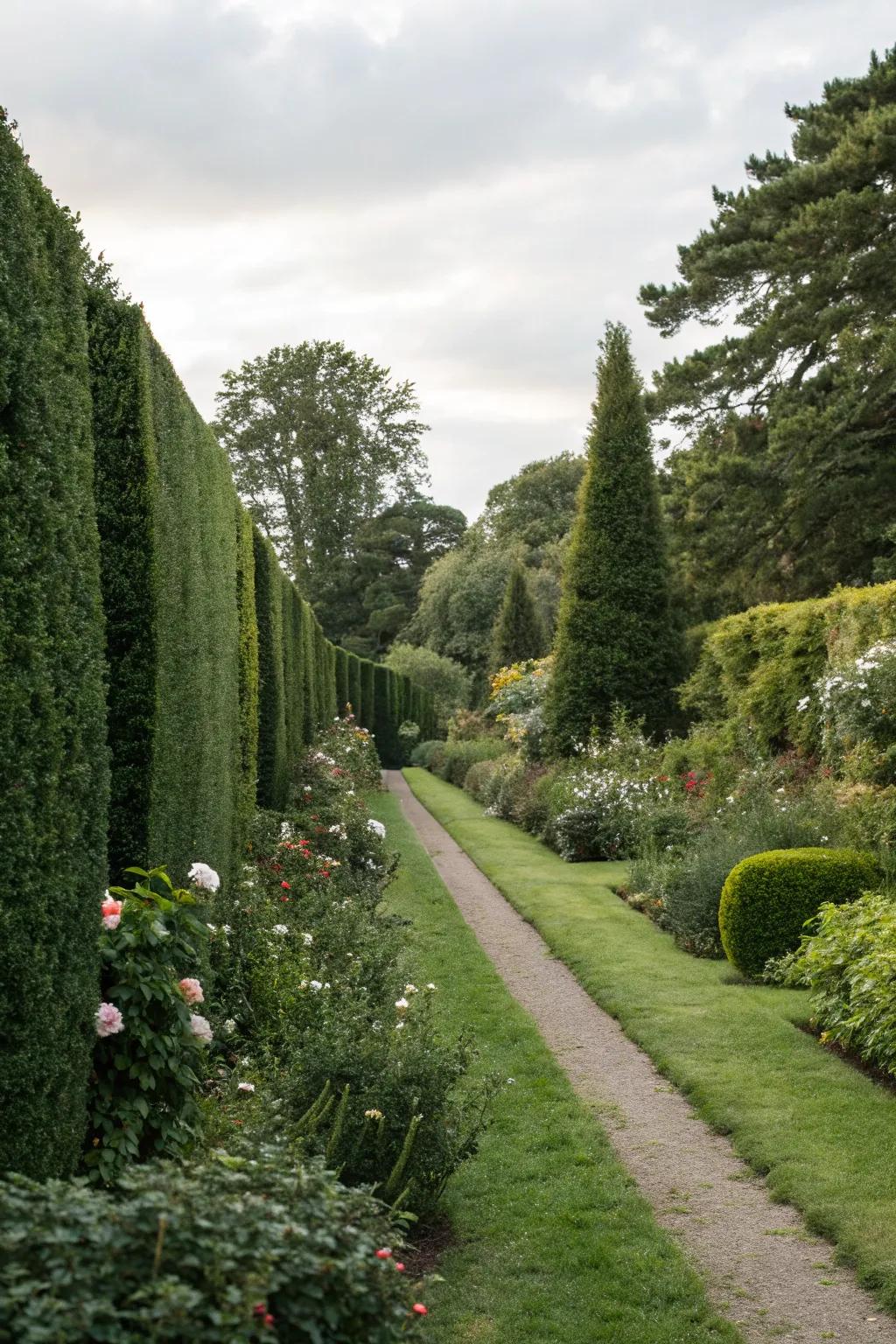 Tall hedges or fences can evoke a sense of privacy and seclusion in your garden.