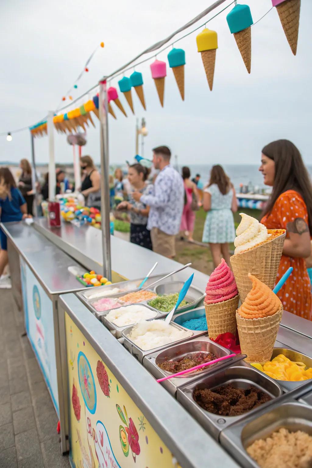 A build-your-own sundae station providing an engaging, refreshing option.