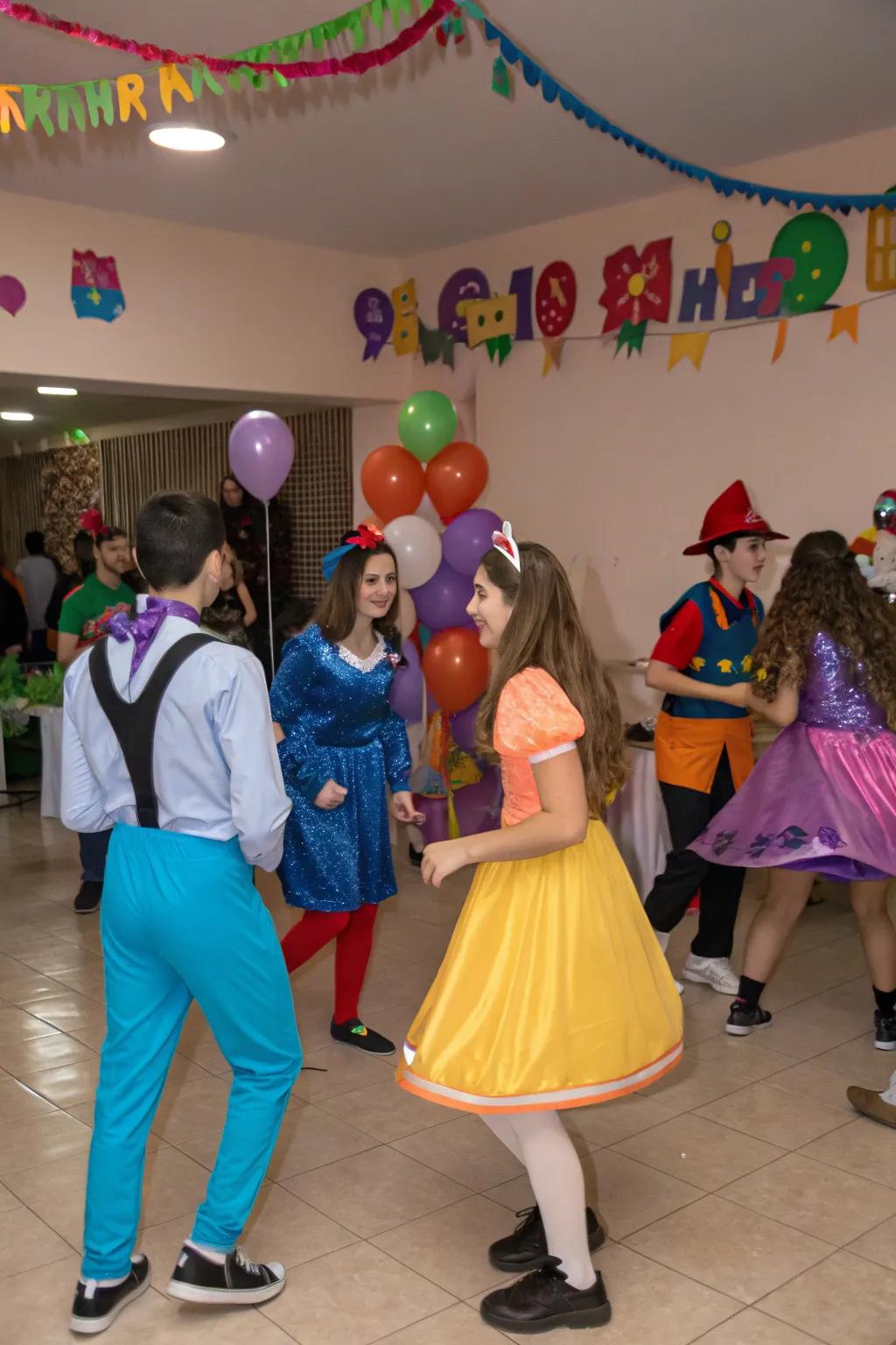 Teens showcasing their creativity at a themed dress-up event.