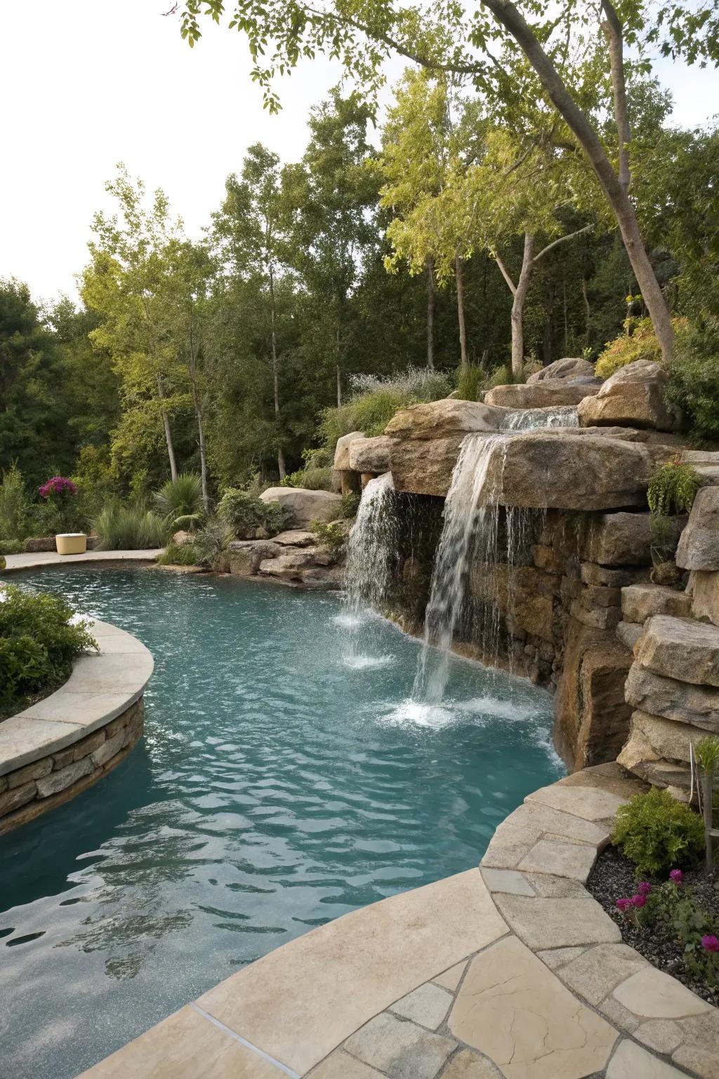 Use a poolside water feature to create tranquility.