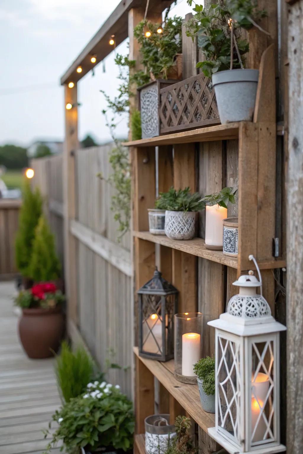 A timber wall featuring stands for decor display.