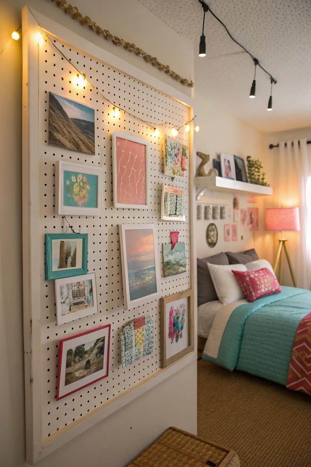 Personalize your area with a pegboard art showcase.