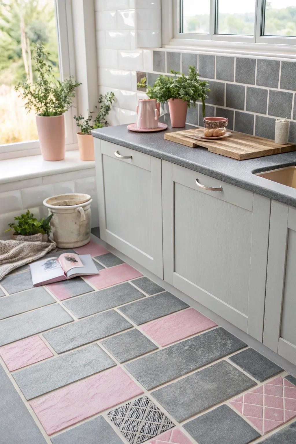 Timeless grey panels combined with subtle rose features.
