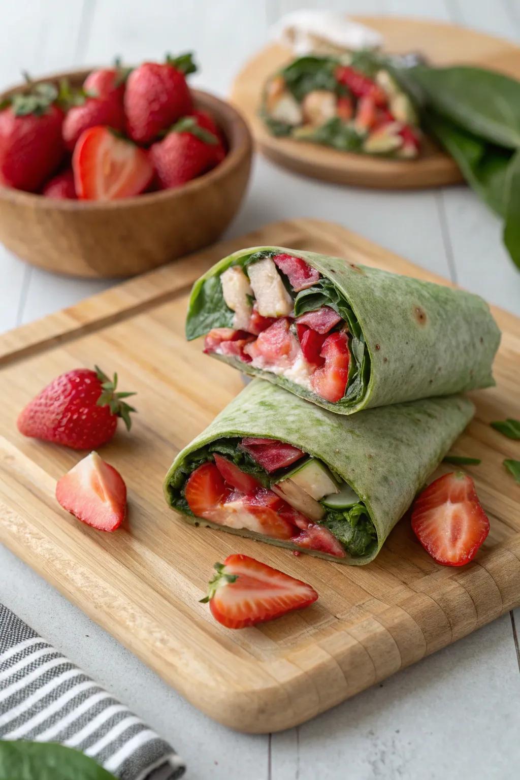 Strawberry spinach wraps are nutritious and yummy.