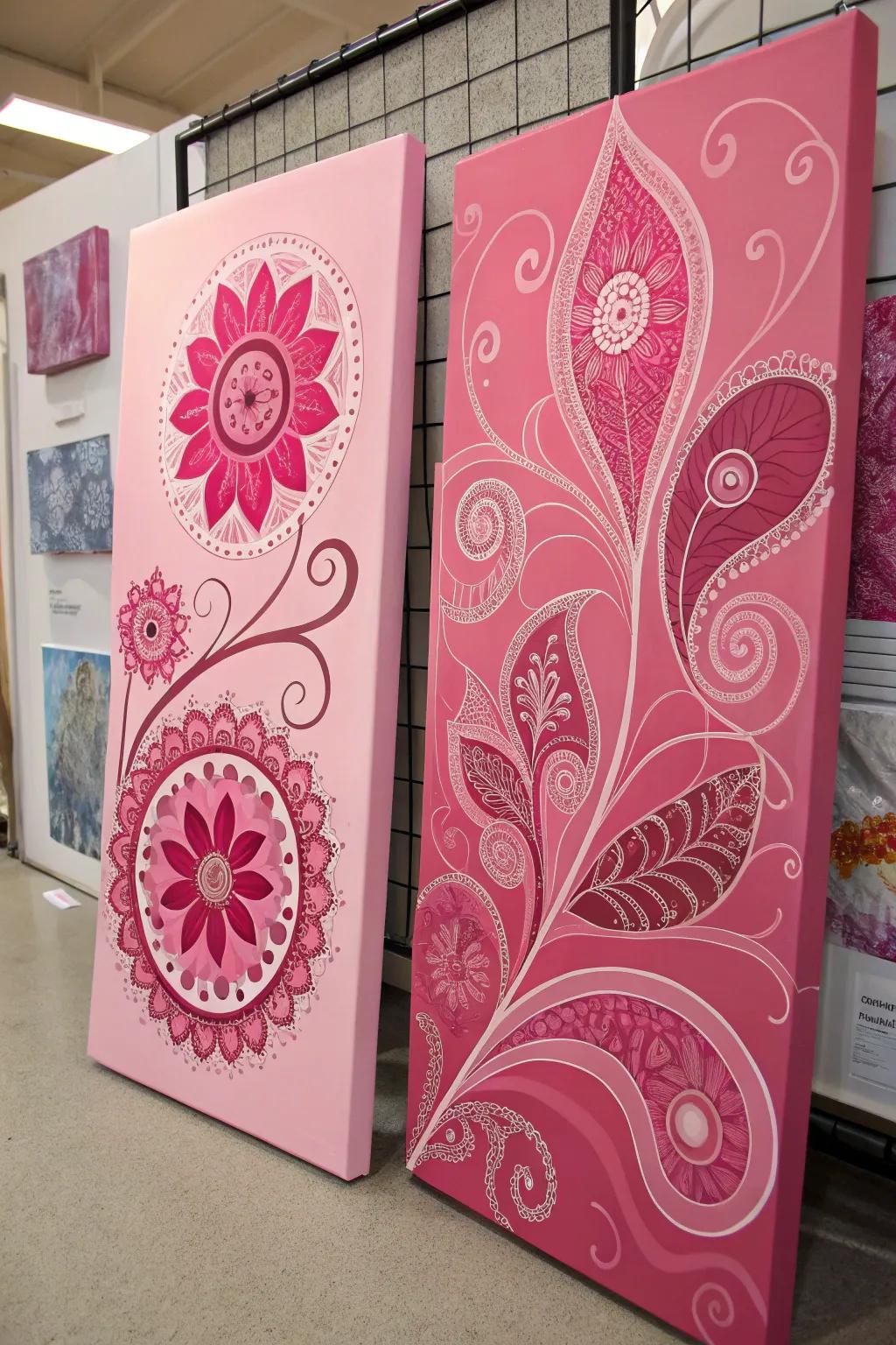 Innovative paired art board designs in rosy shades.