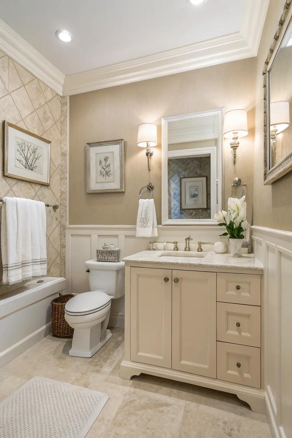 Neutral shades make for a versatile, calming bathroom backdrop.