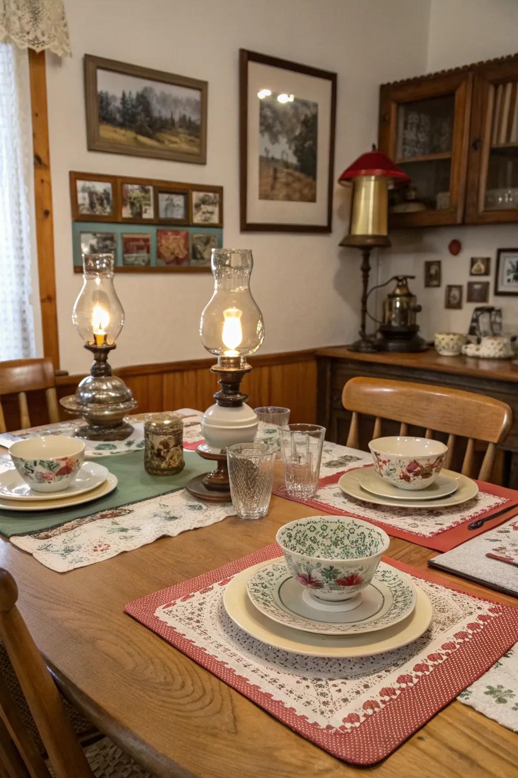 Infuse a nostalgic charm into your dining space with vintage vibes.