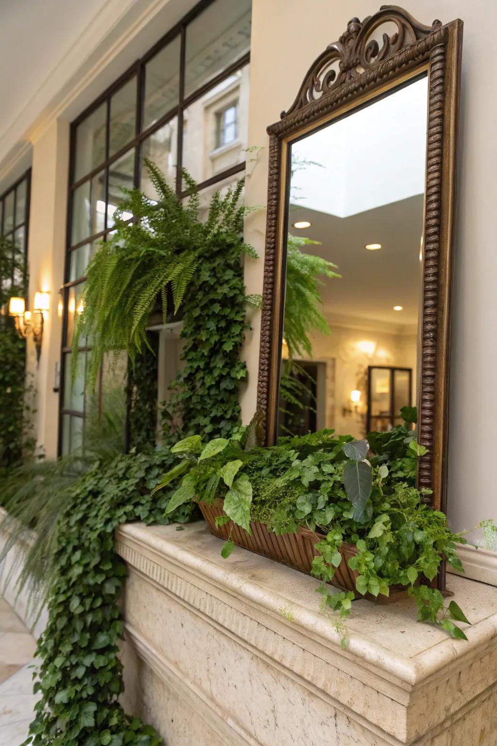 A reflector behind the botanical ledge fabricates a perception of space and illumination.