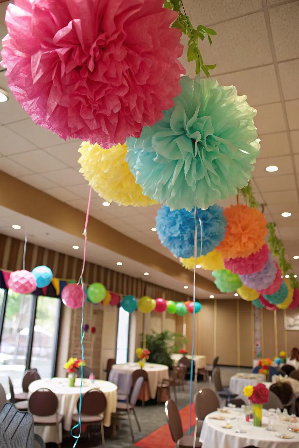 Incorporate mass and dimension using plastic pom-poms.