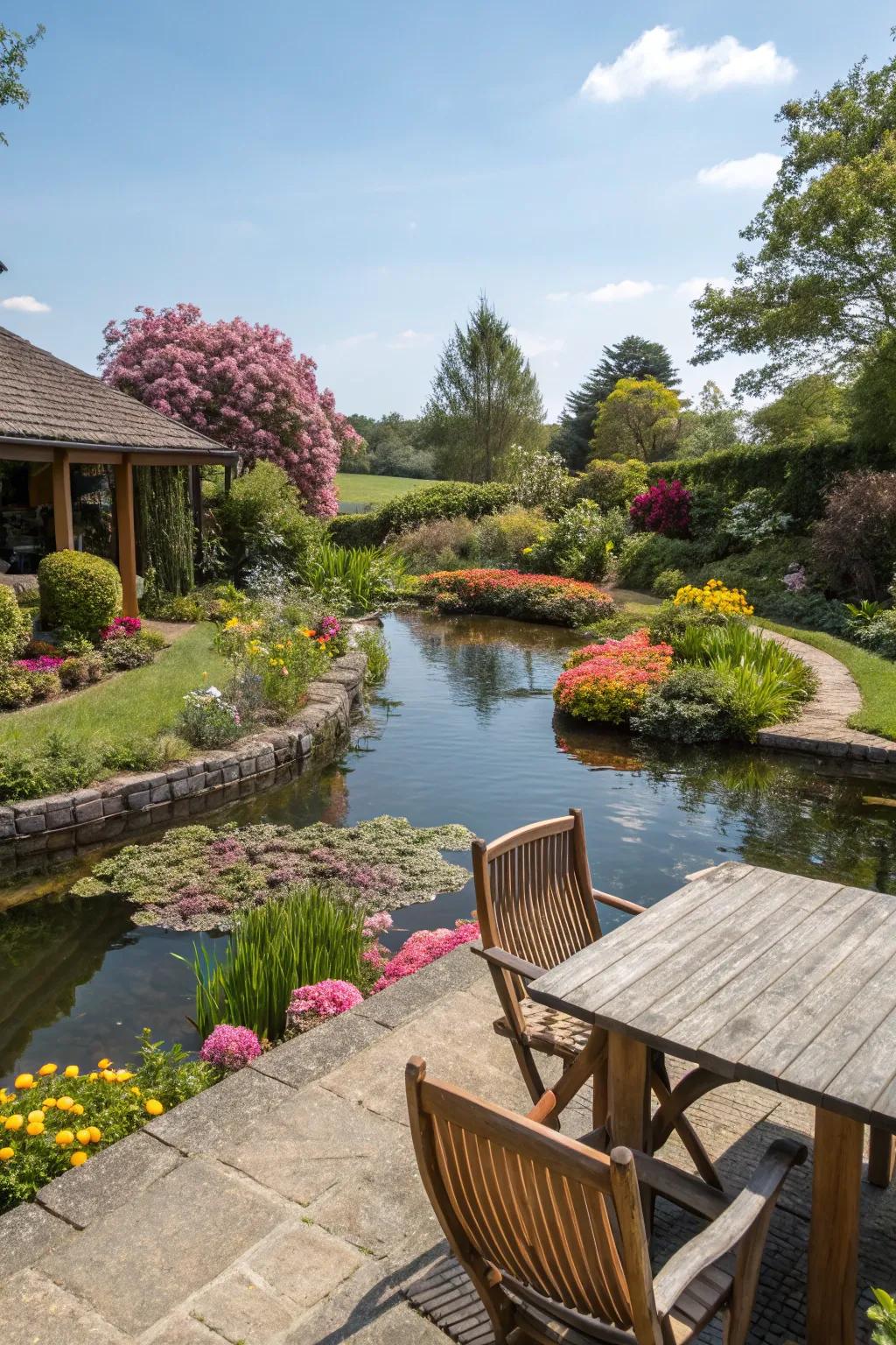 Unified landscaping establishes a harmonious and cohesive garden design.