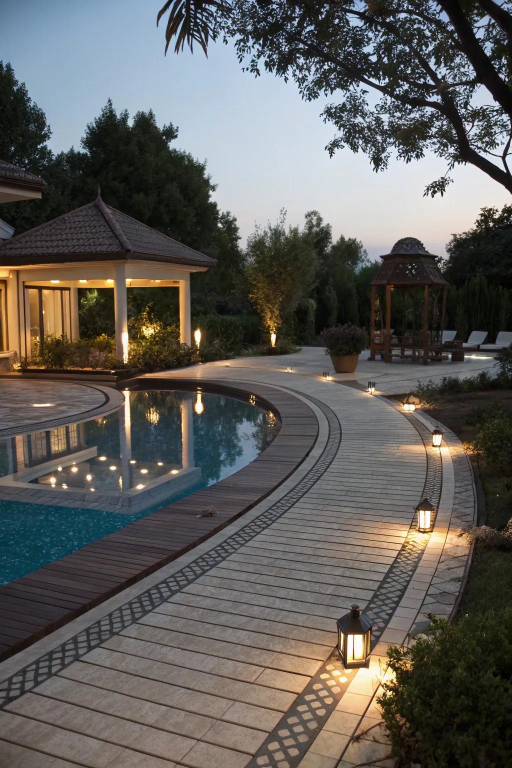 Subtle lights enrich the poolside vibe after dark.