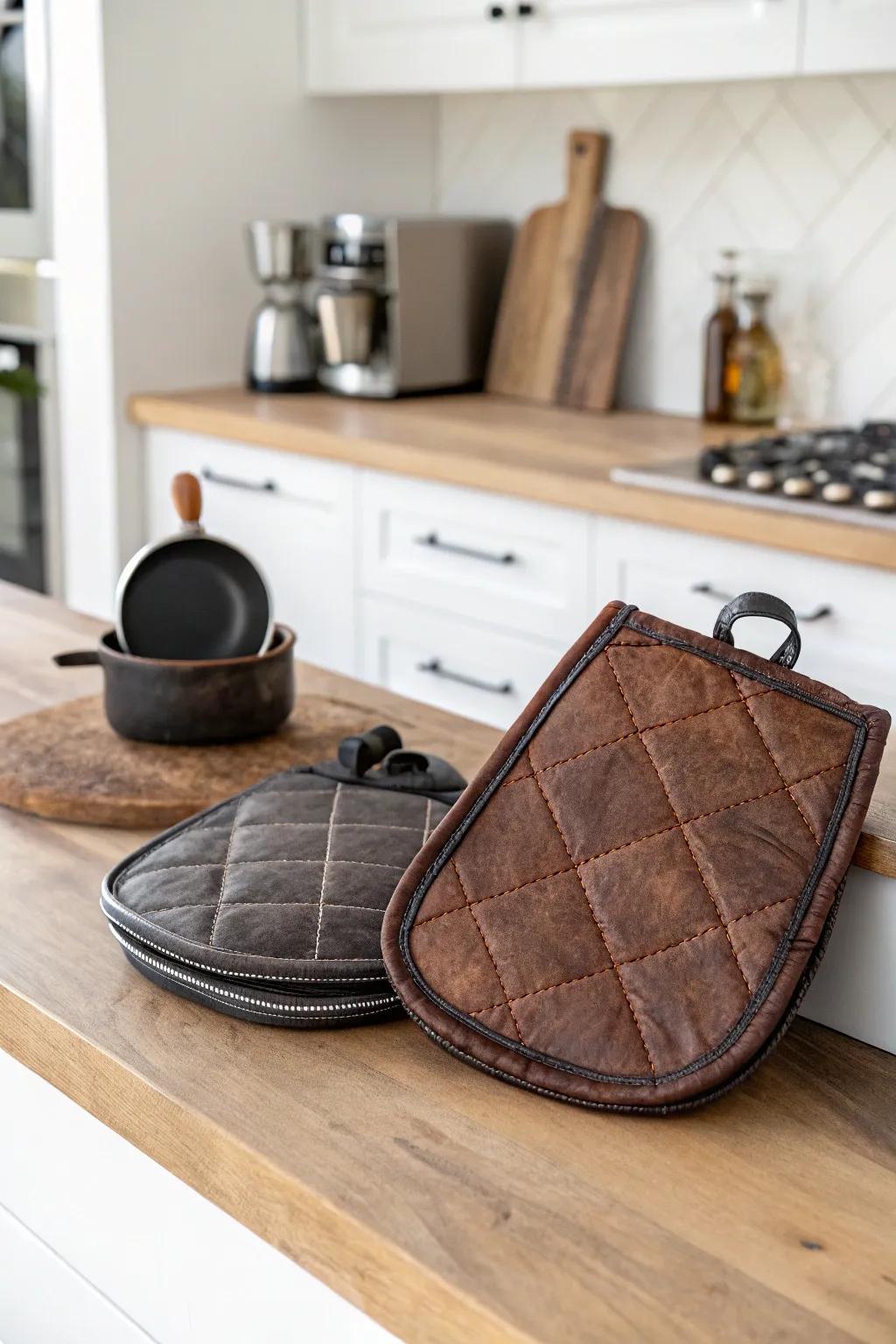 Leather oven protectors provide resilience and a hint of sophistication.