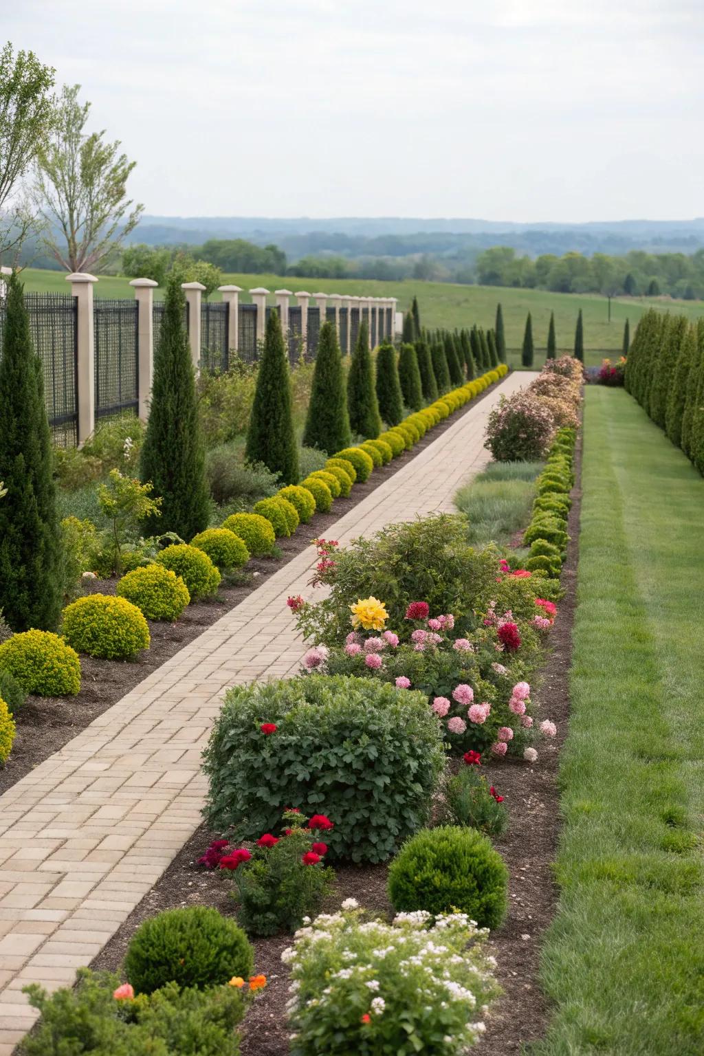 Balanced planting for symmetrical property borders.