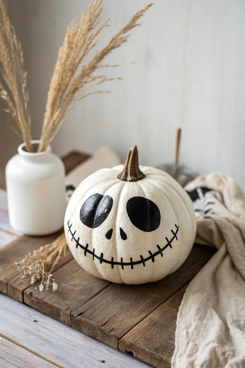 Unleash the Halloween spirit with a minimalist yet striking bony grin pumpkin.