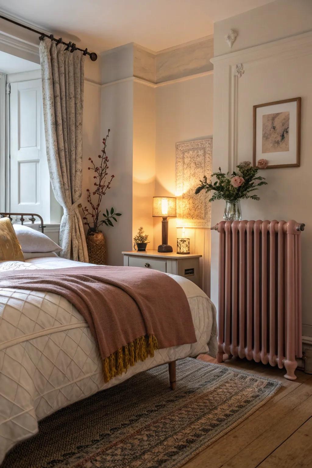 Subtle rose radiators emanate soft romance.