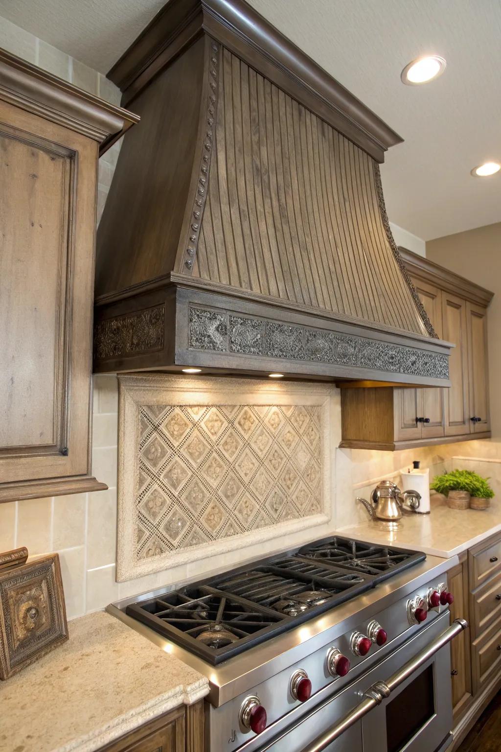 Textured finishes add depth and visual interest to your range hood.