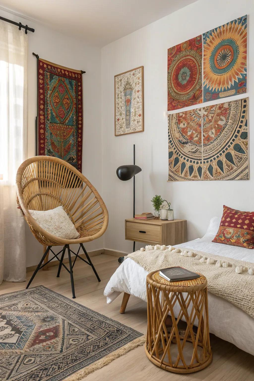 Create a unique style by mixing boho and modern elements with rattan.