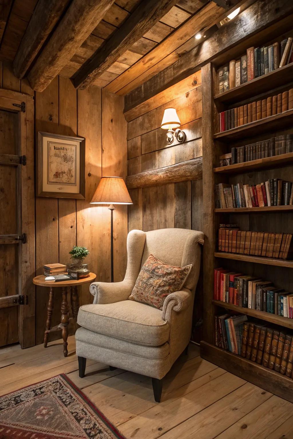 A country reading nook that encourages you to relax and unwind.