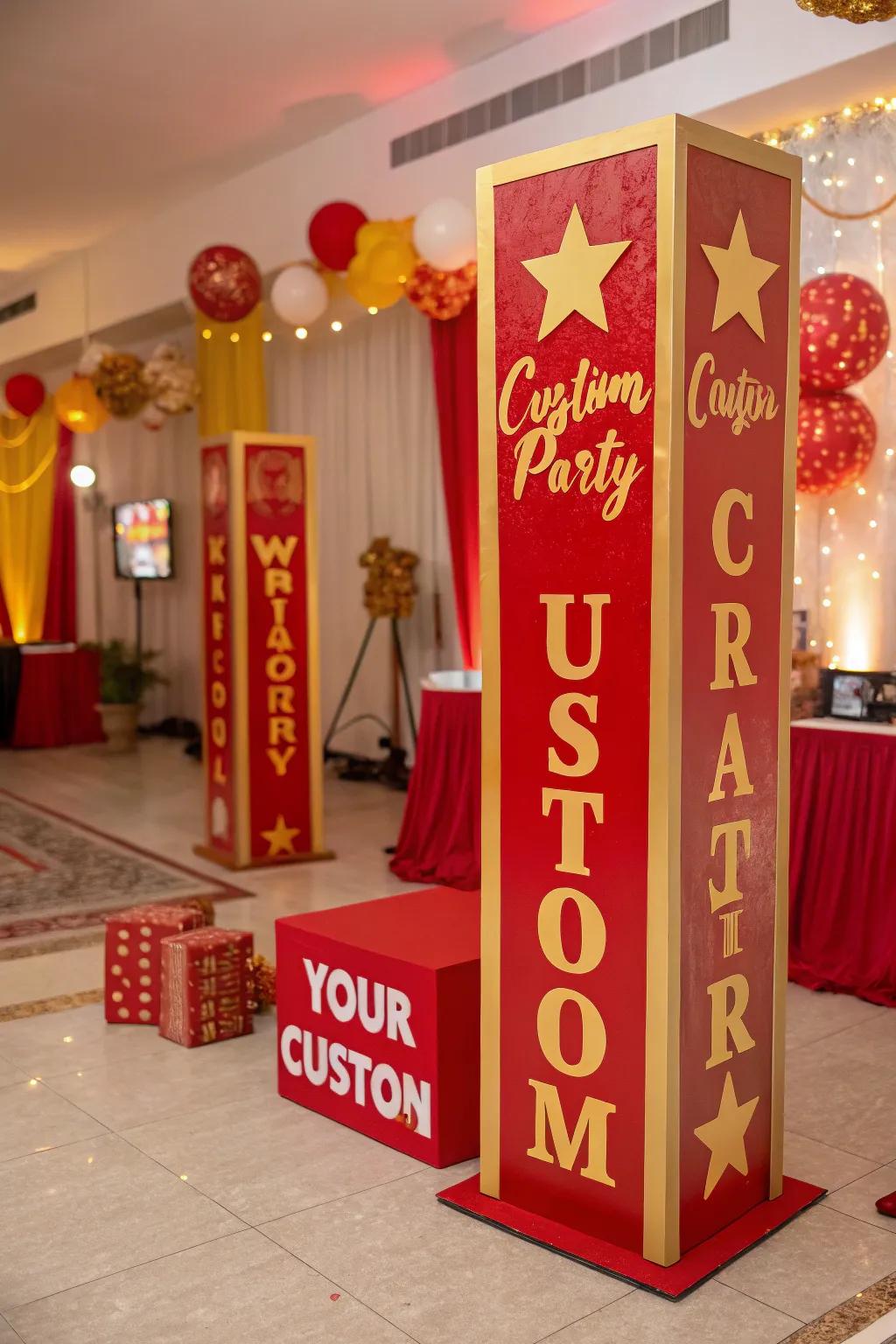 Themed signage brings a personal detail to your party decoration.