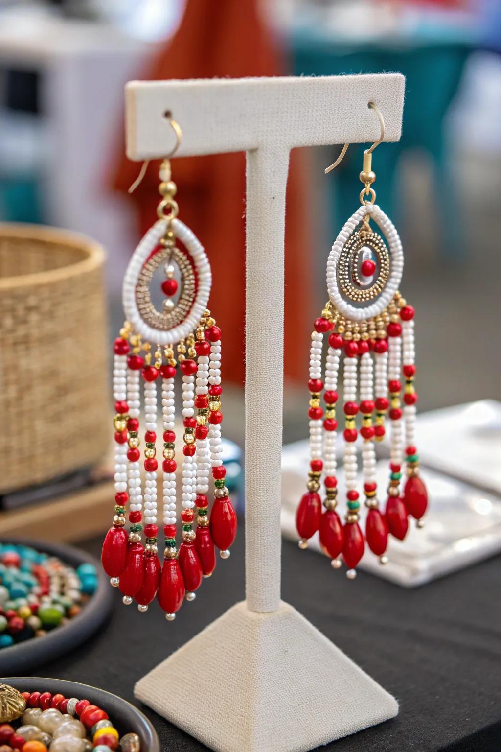 Add a pop of color with stone earrings.