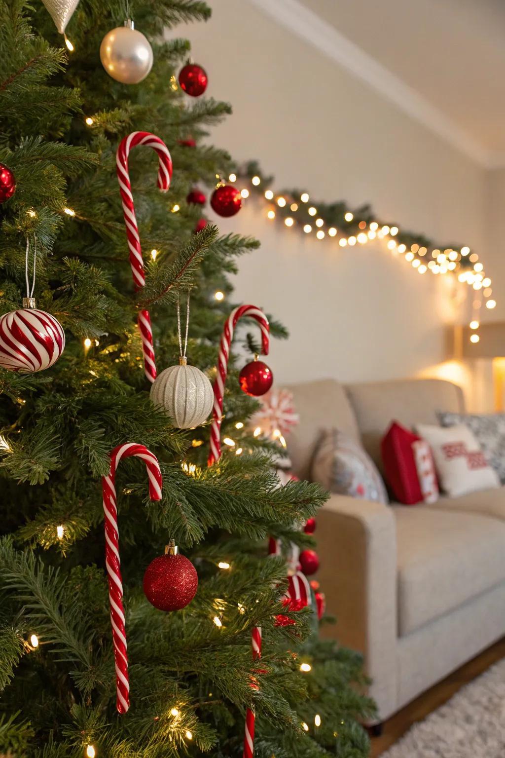 Candy canes add a playful, traditional touch.