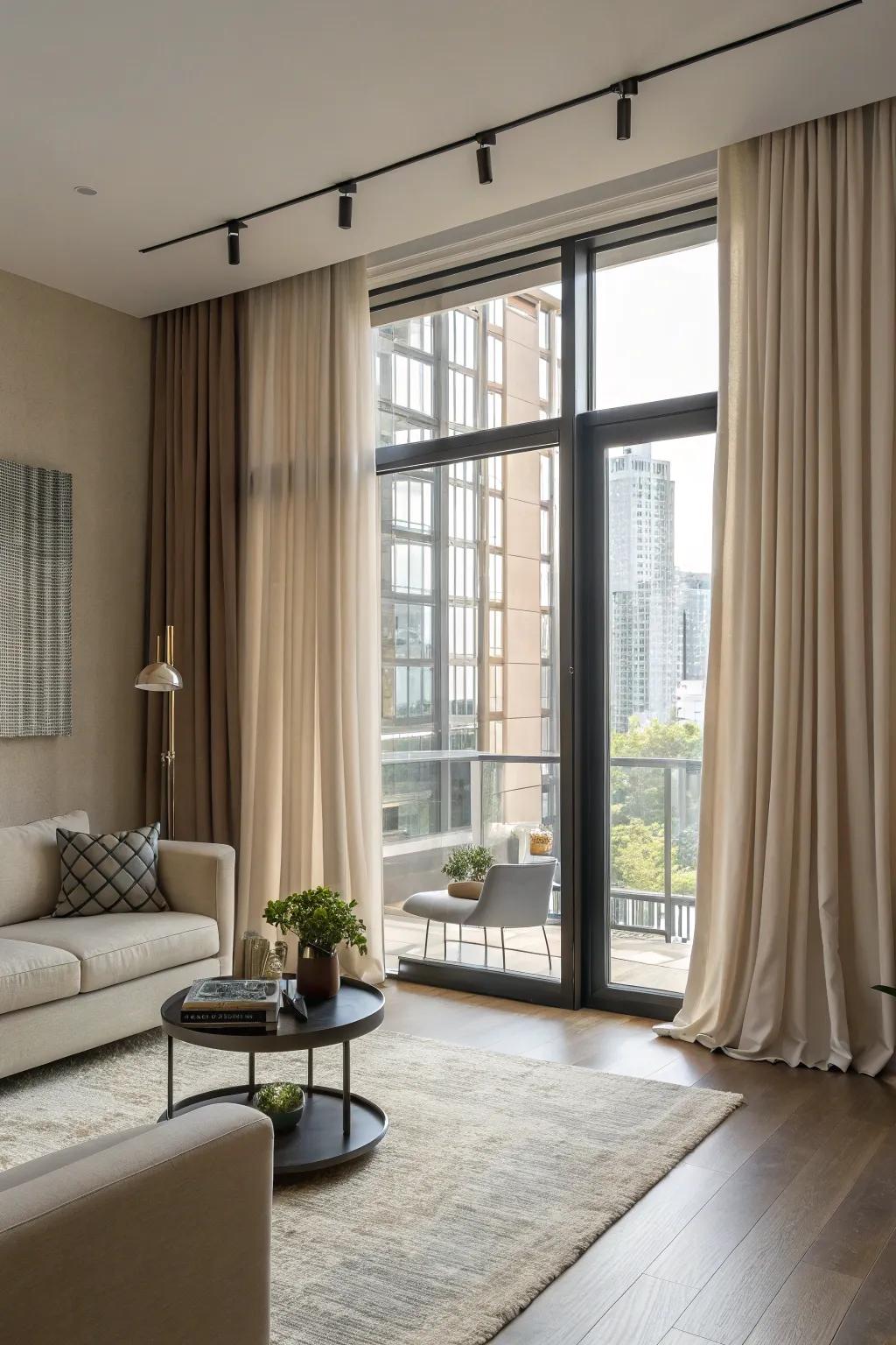 Bendable supports make changing curtains a breeze.