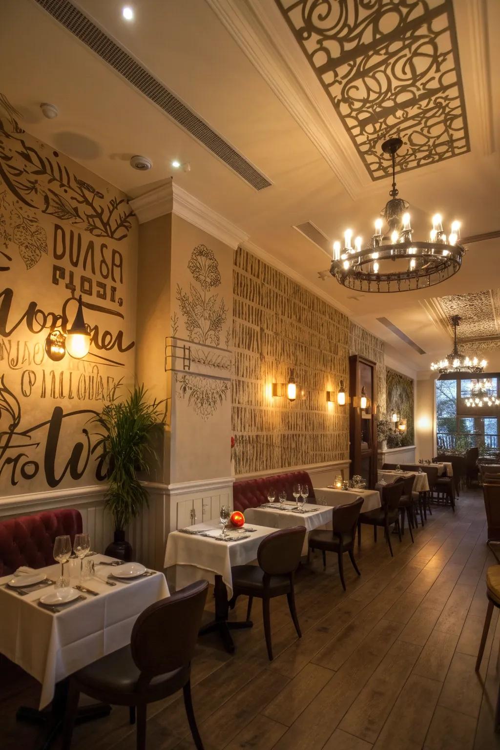 Typography adds a cutting edge and lively touch to eatery plan.