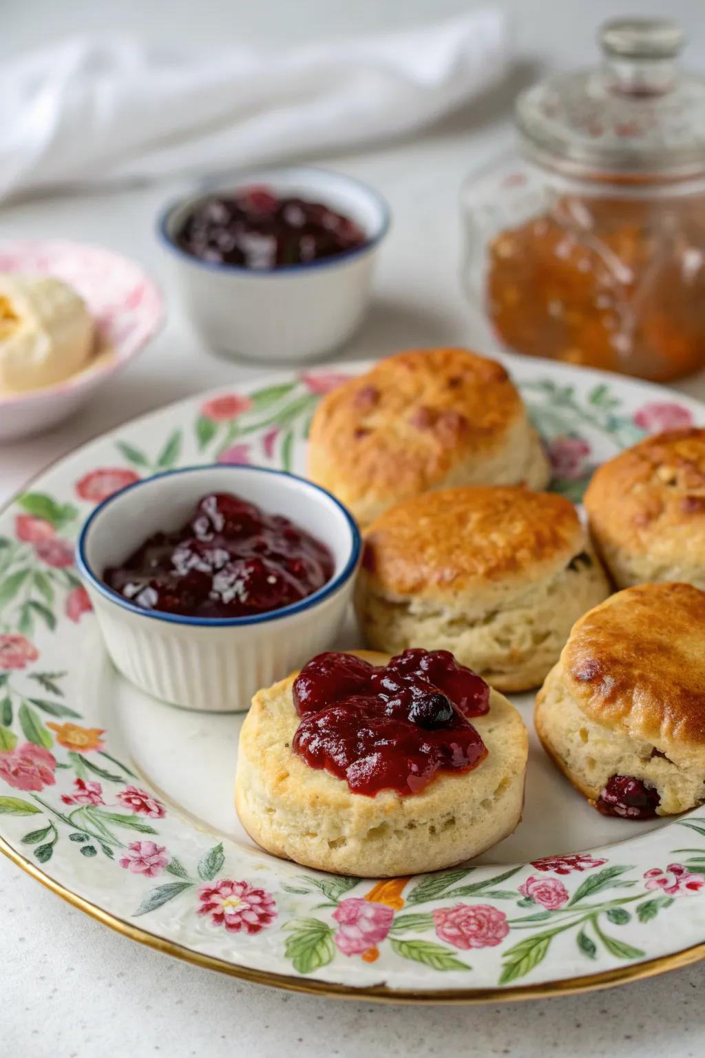 Tea cakes with fruit spread are a classic treat for a cozy morning.
