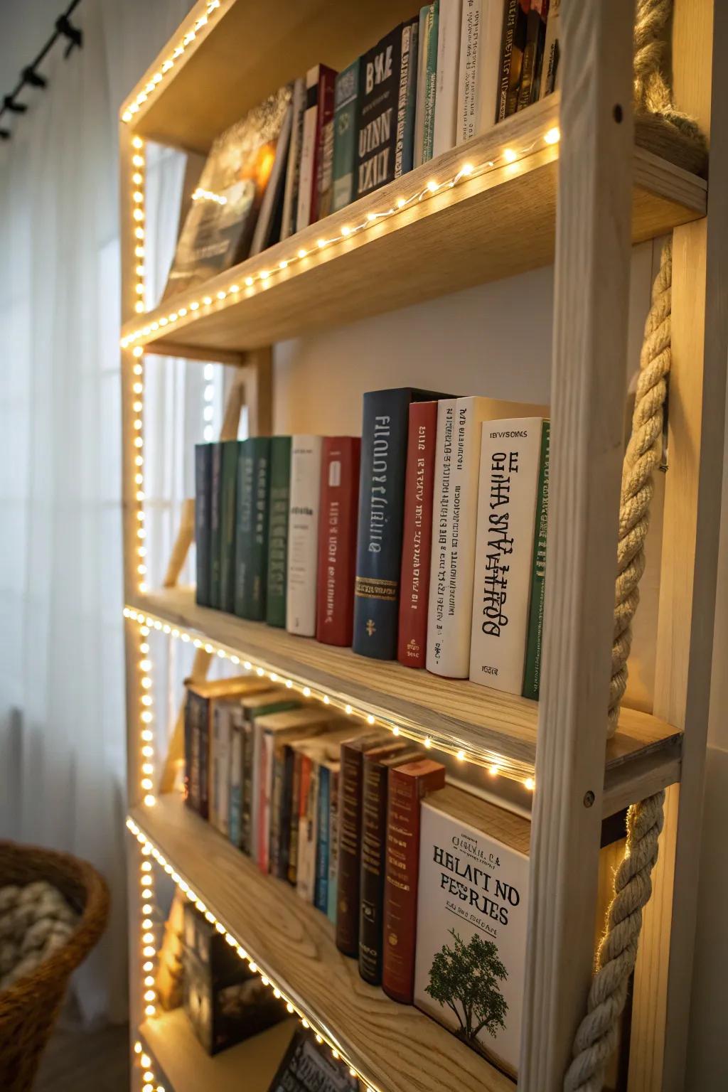 Make your bookshelves shine with radiant strands.