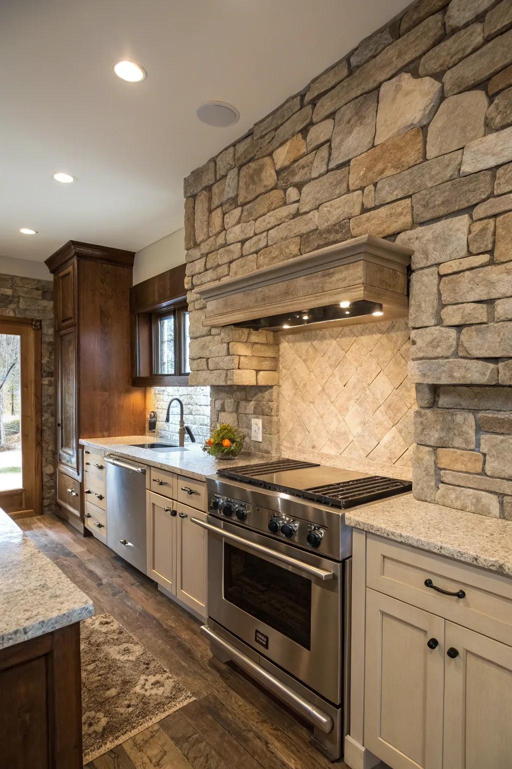 The mix of weathered and contemporary details designs a balanced kitchen design.