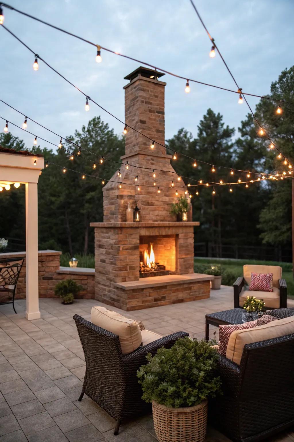 Exterior stone hearths creating a cozy gathering space.
