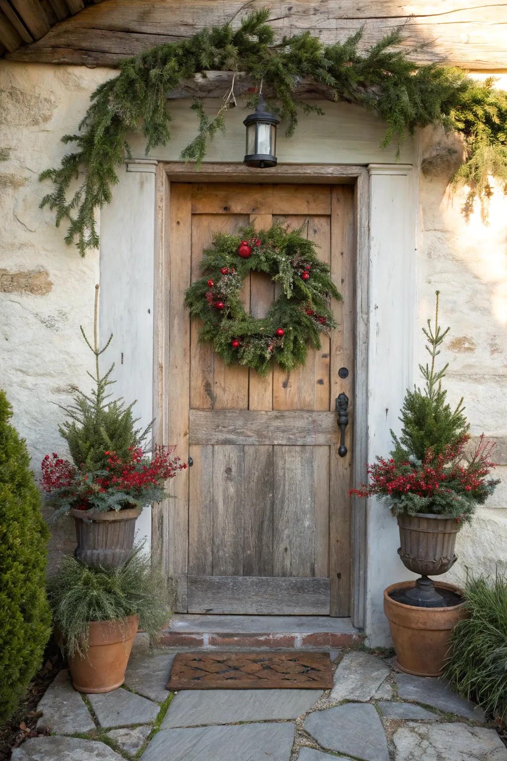 Rustic accessories, like garlands and flora, enhance the welcoming sensation of portals.