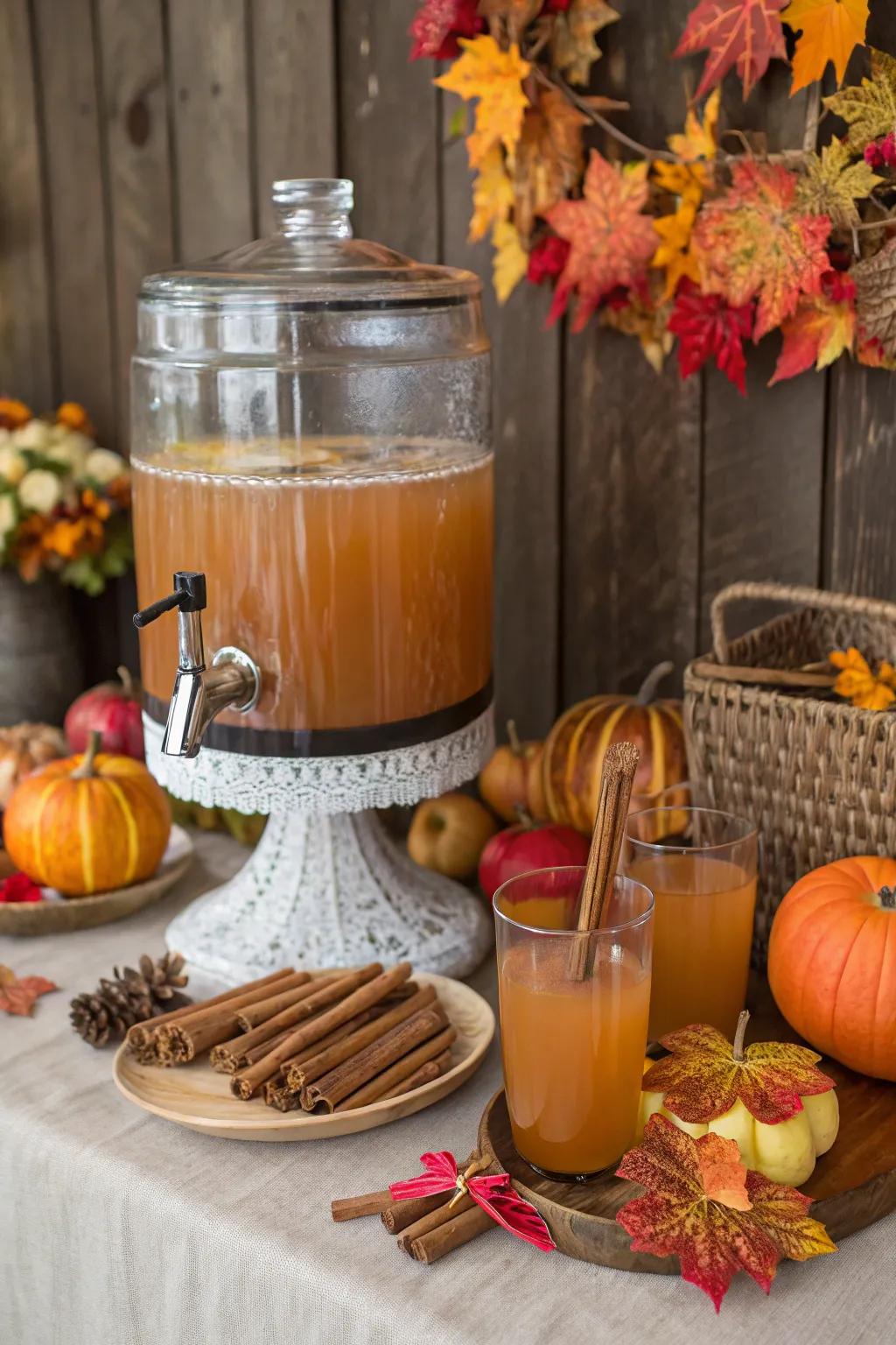 Apple cider station for a warm welcome.