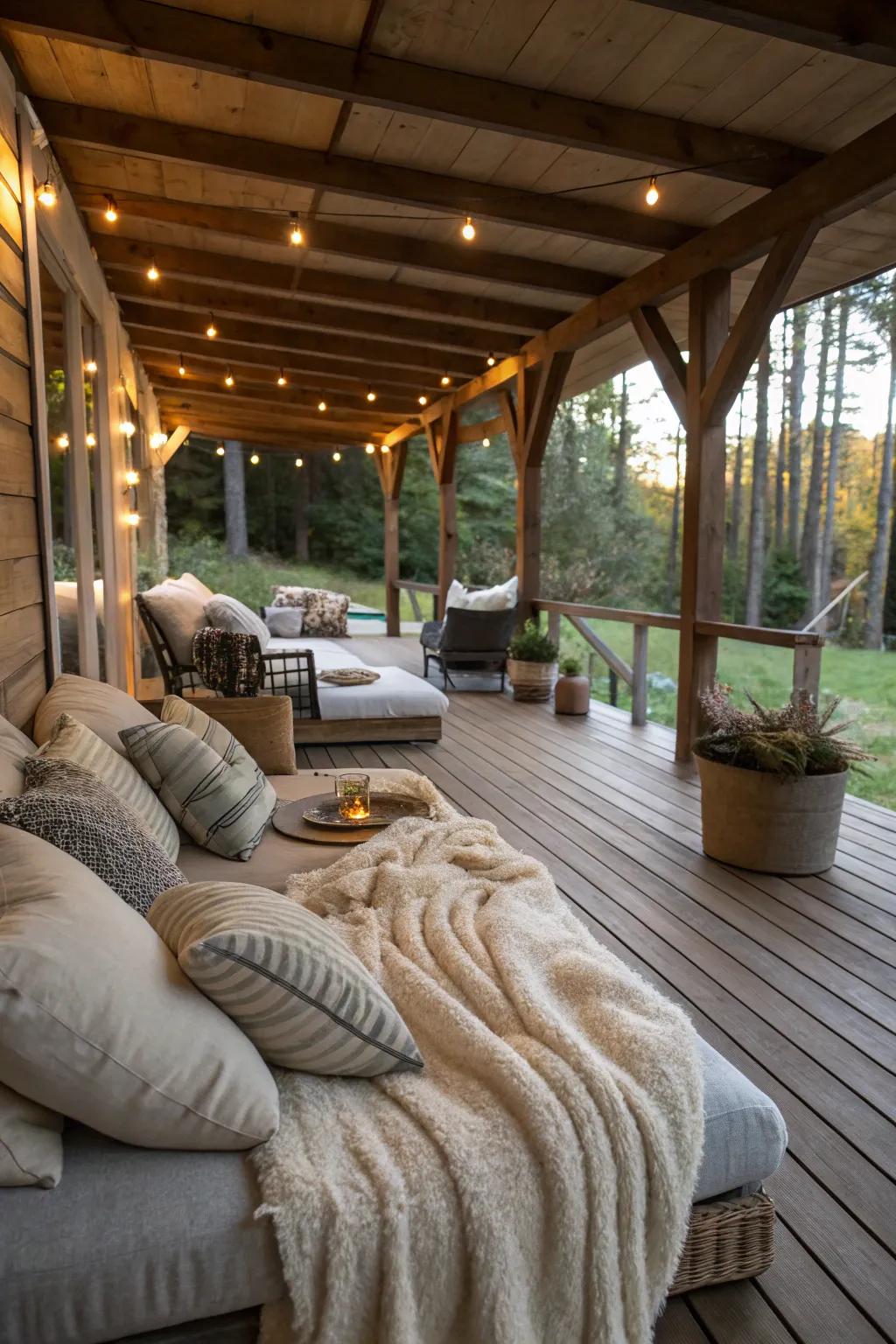An underdeck zone extends a secluded shaded escape.