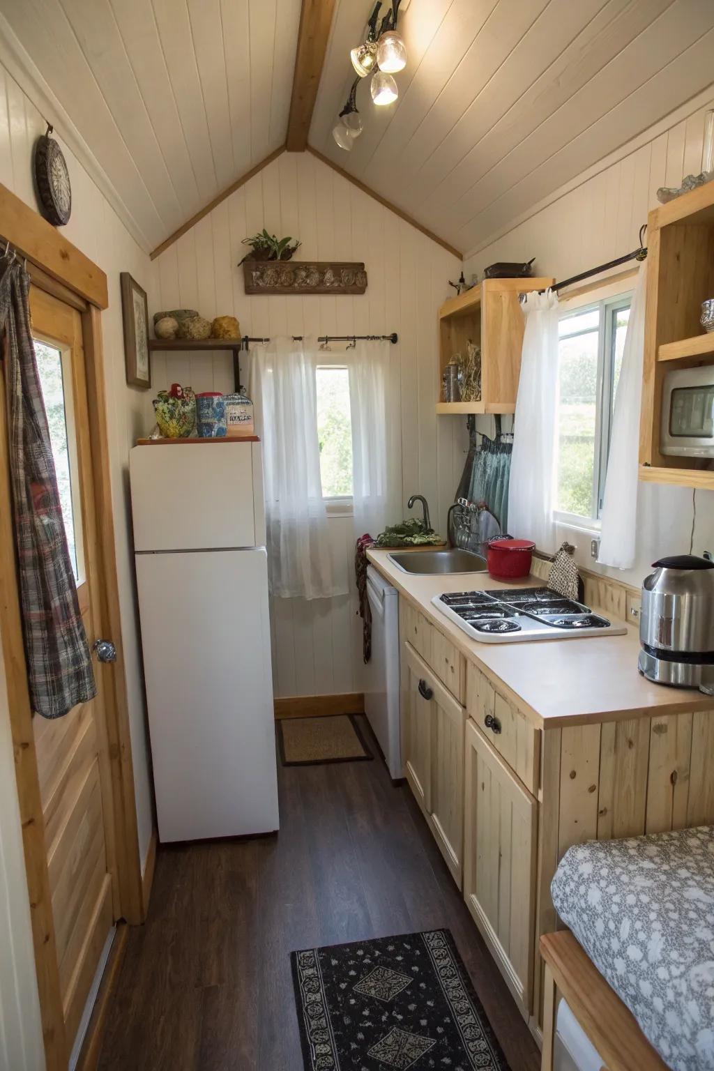 A well-designed kitchen area is key to a livable shed house.