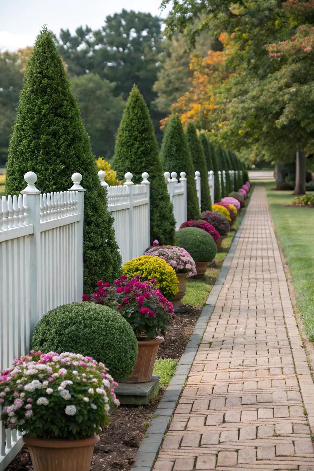 Harmonious layouts deliver order and balance to fence line landscaping.
