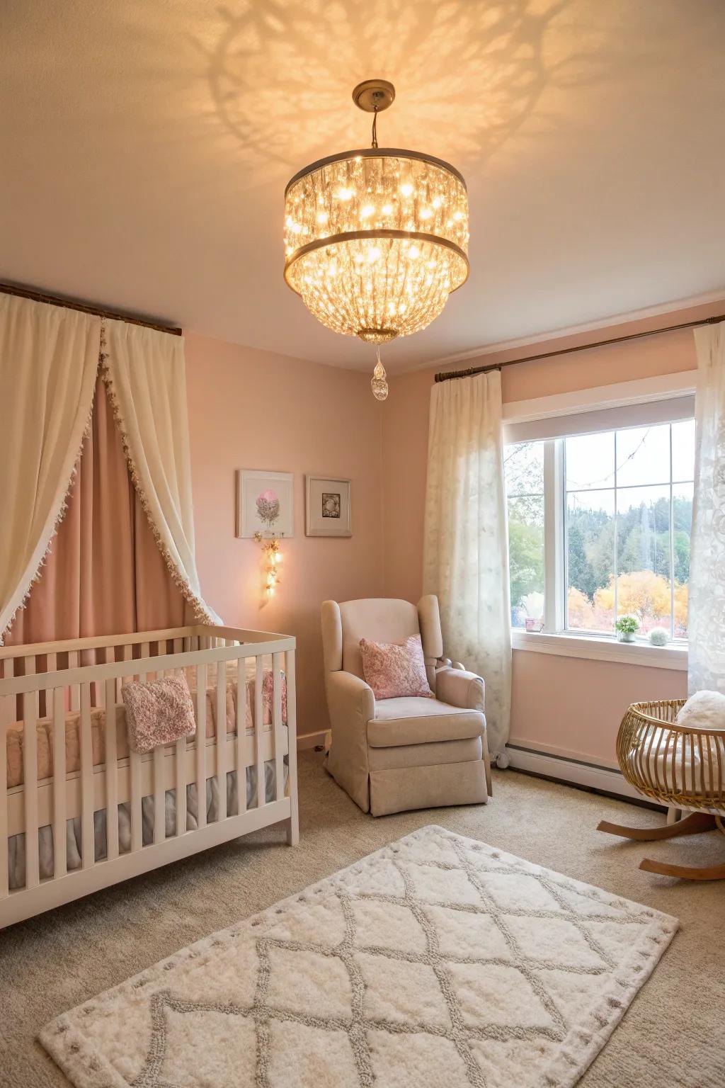 Emphasized illumination enriches the snug vibe of the baby's room.