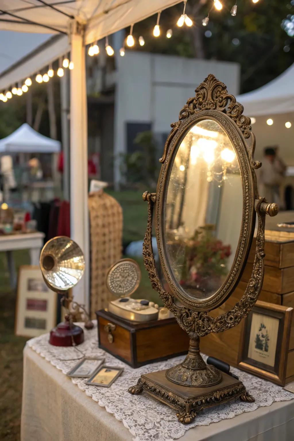 Fancy antique mirror creating dimension and beauty
