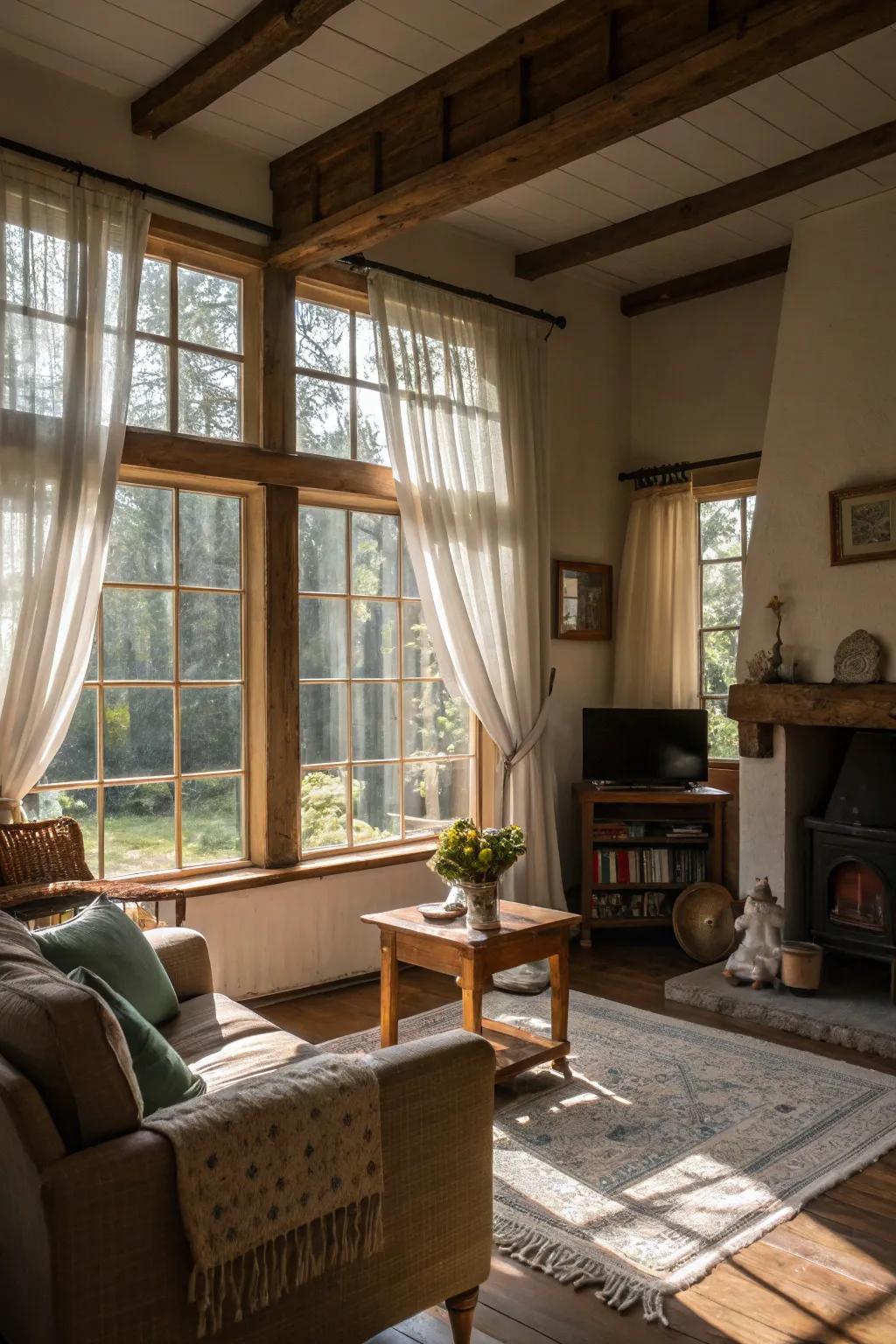 Sunlight floods this cottage lounging space, magnifying its space.