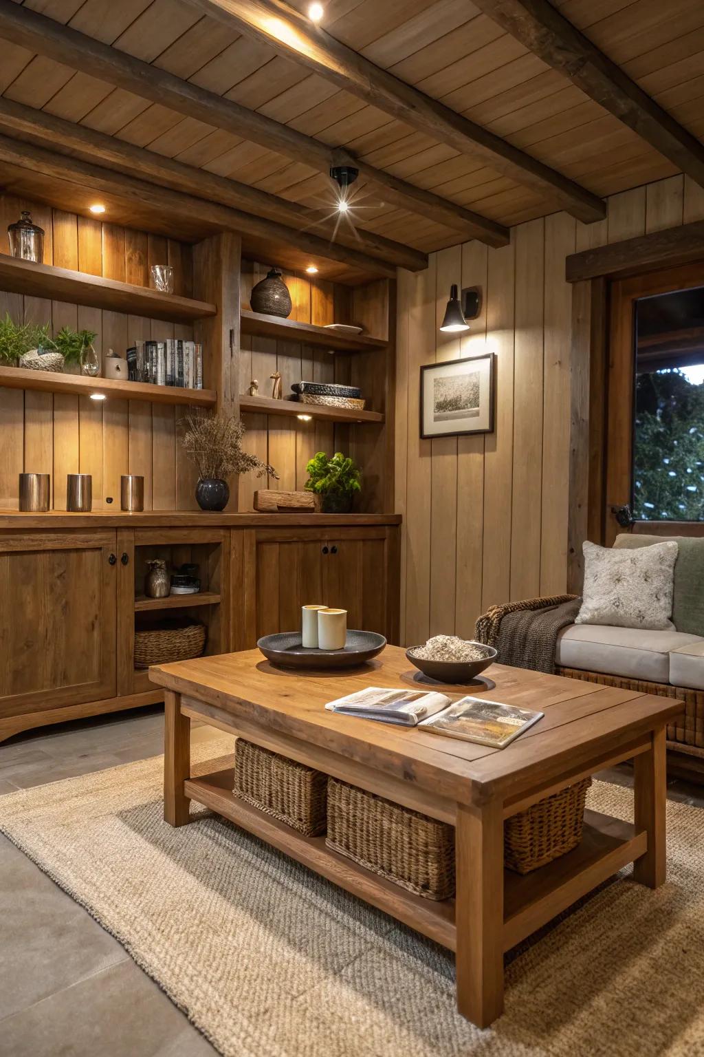 Timber elements add warmth to the hideout.