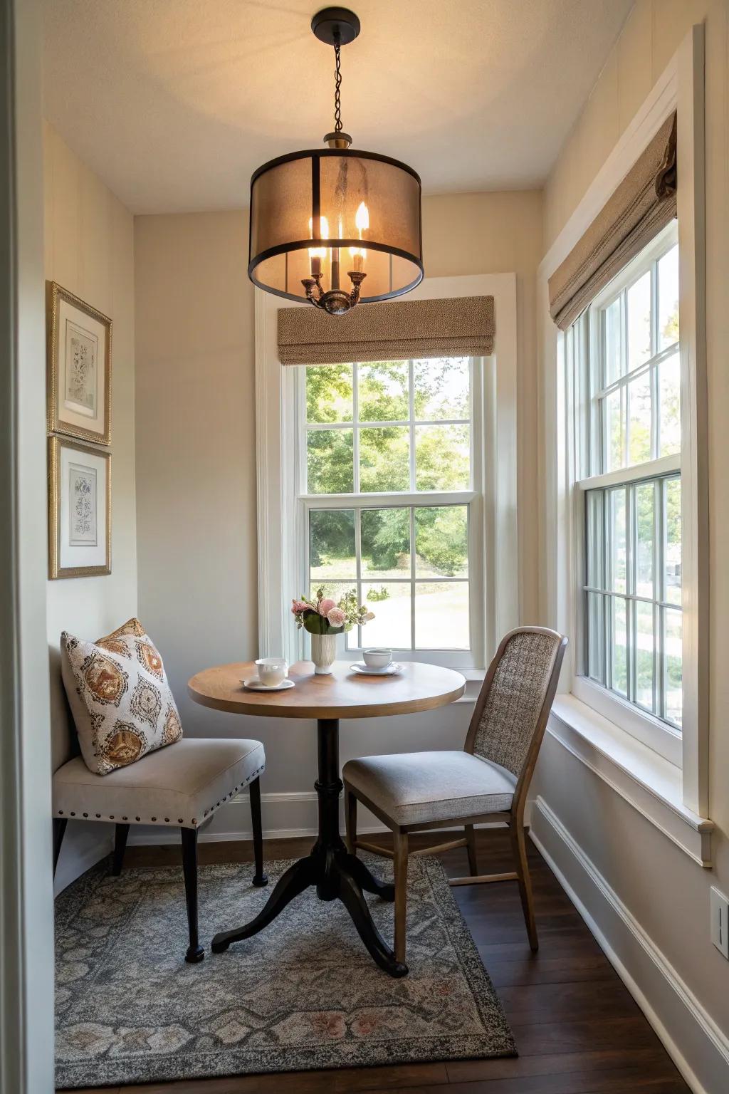 Compact furniture complements the lighting, letting it shine as the focal point.