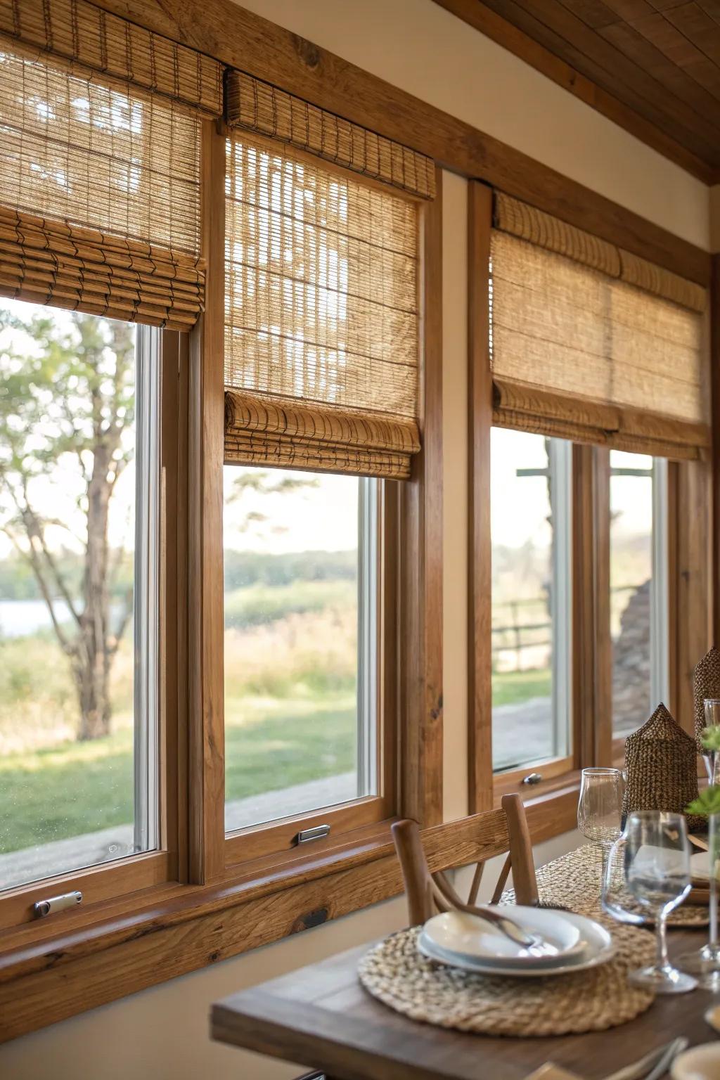 Textured wood shades introduce organic textures into the space.