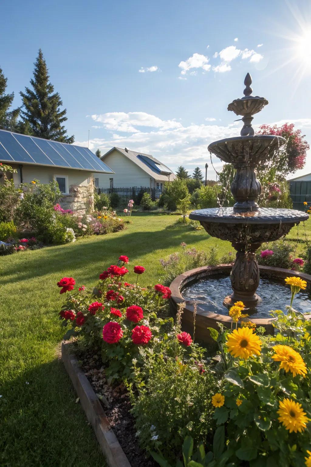 Sun-fueled fountains are green and economical.