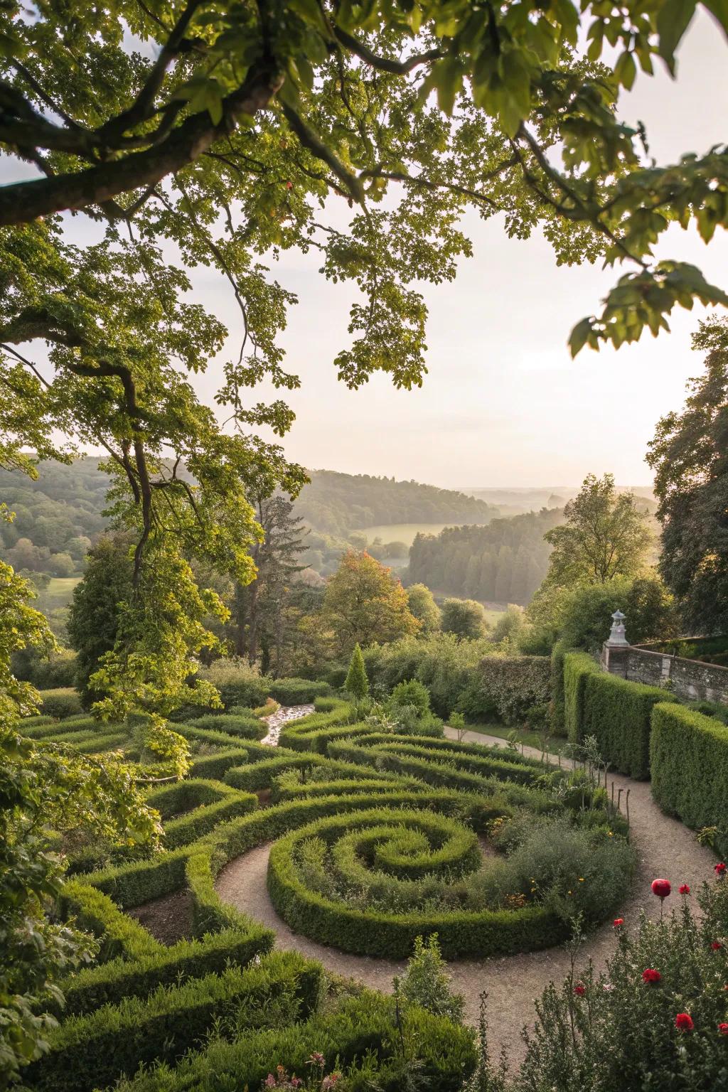 A garden labyrinth beautifully integrated with inherent surroundings.