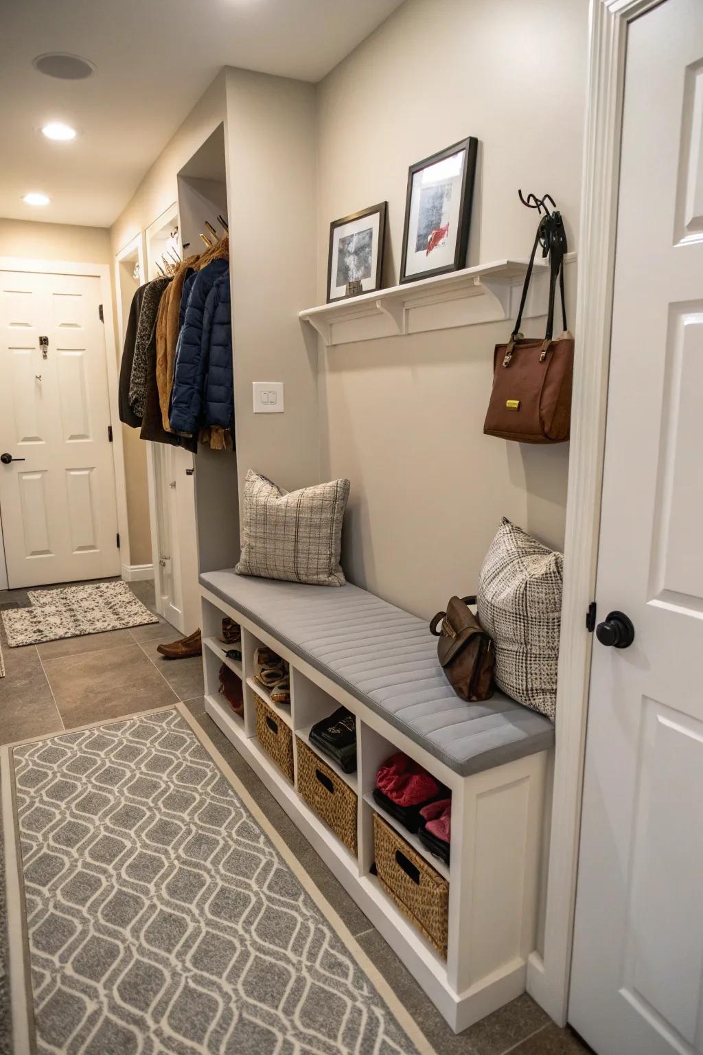 Multi-functional furniture is essential for making the most of narrow hallways.