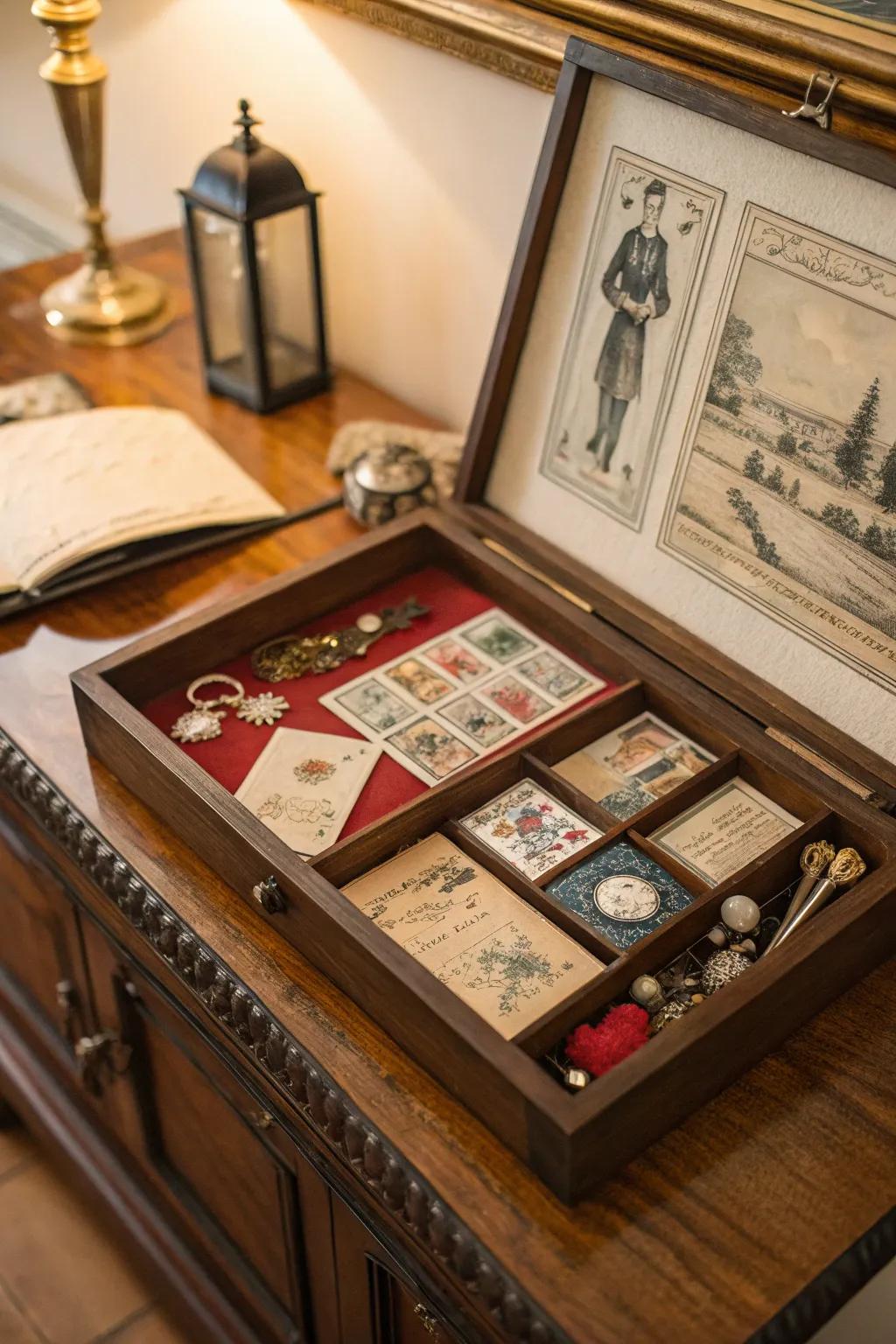 Infuse ageless elegance using a vintage shadow box.