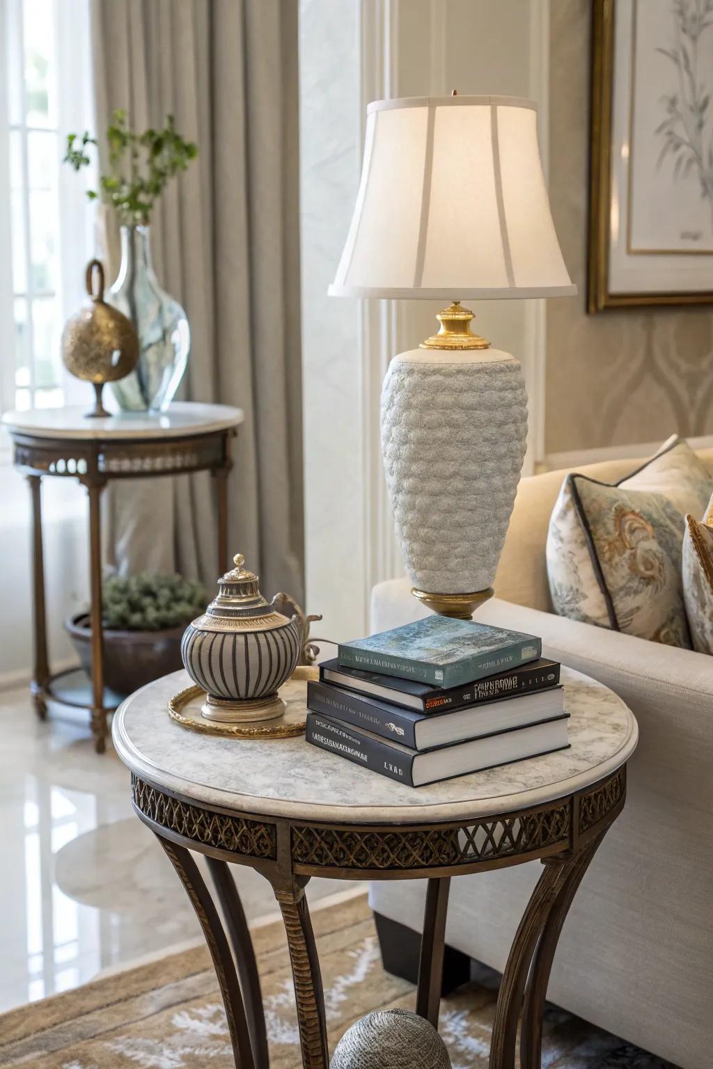 Varied heights enhance the visual interest of a side table.