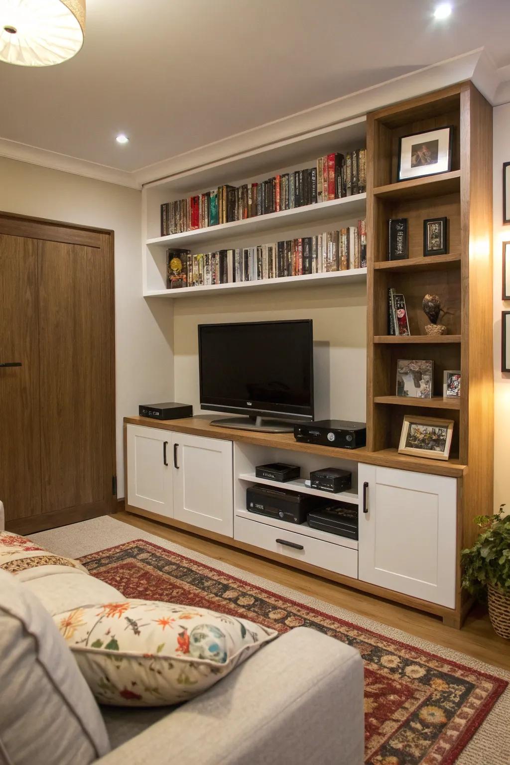 Entertainment units merge design with storage solutions.