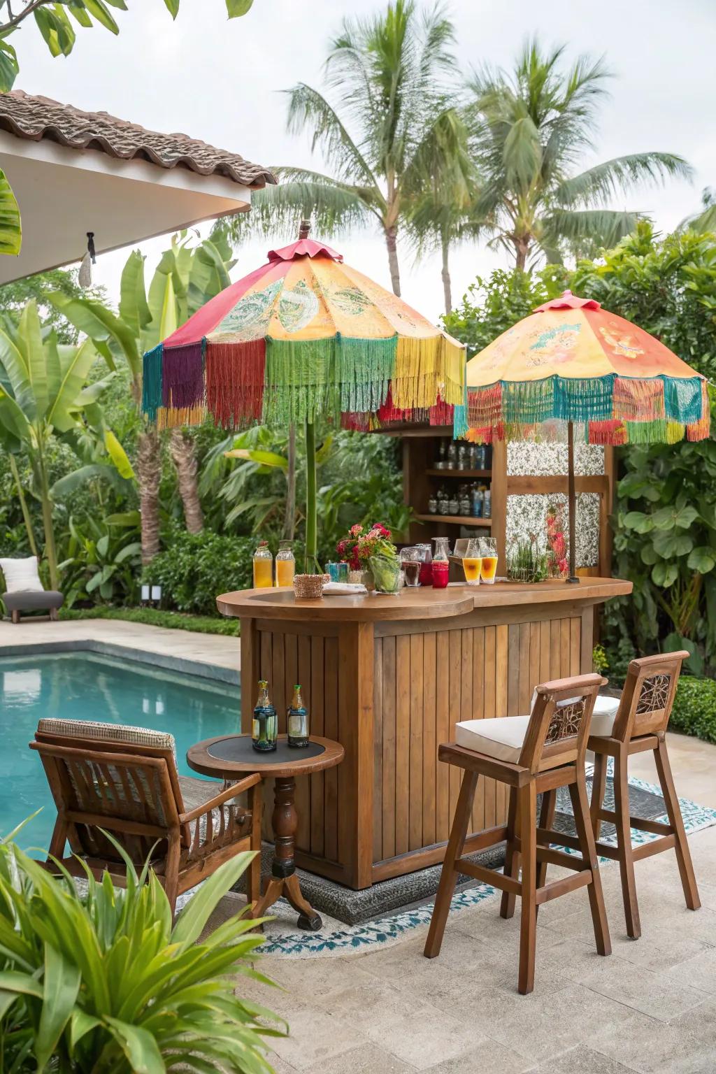 A poolside bar brings a fun and social aspect to your tropical hideaway.